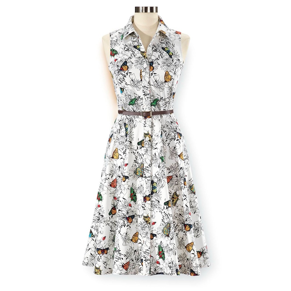 NorthStyle Butterfly Garden  Buttoned A-Line Sundress